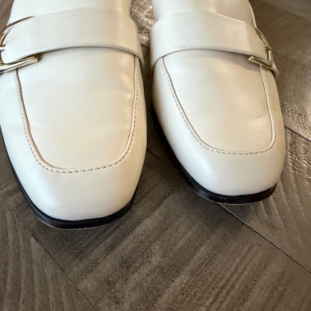Nordstrom Rack Kalissie Cream Buckle Loafers Square Toe Work Flats Size 9M - Picture 3 of 7